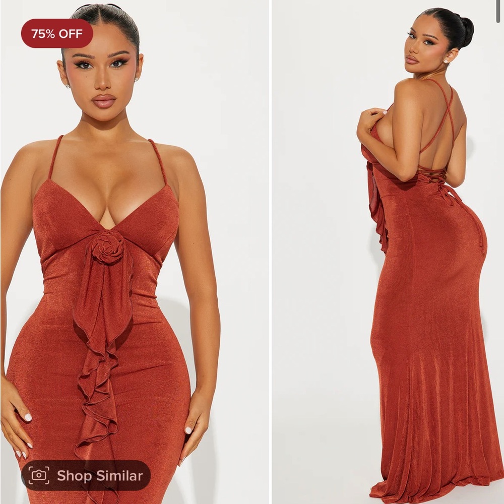 Rust maxi dress with floral detail